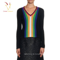 Langarm-Kabelstrick-Pullover Farbvertikaler Streifen-Pullover